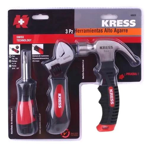 KIT DE HERRAMIENTAS CON LLAVE AJUSTABLE, MARTILLO Y CHICH - 1
