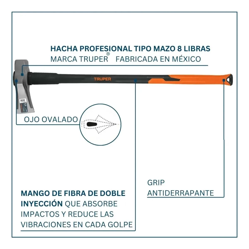 HACHA LEÑADORA PARTIDORA 8 LIBRAS COMBO - 5