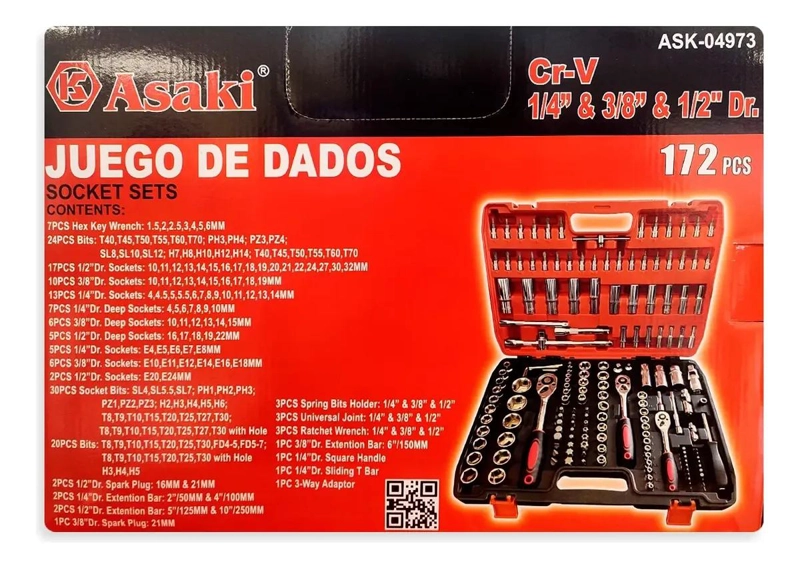 JUEGO DE DADOS PUNTAS CHICHARRA 172 PIEZAS CON MALETA - 2