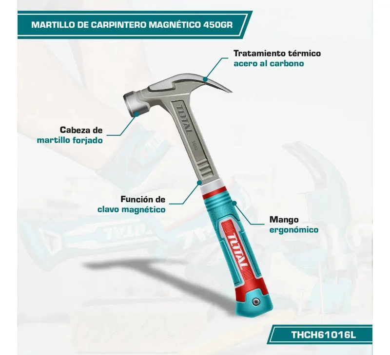 MARTILLO CARPINTERO 16OZ CON CABEZA MAGNE TICA 345MM - 4