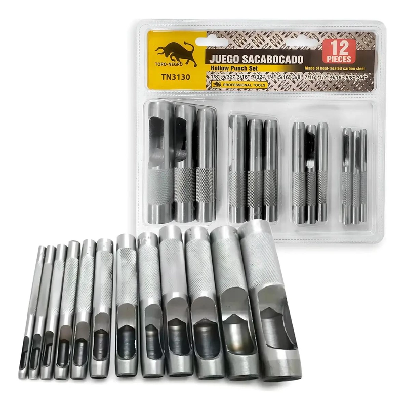 JUEGO DE SACABOCADOS 12 PIEZAS ACERO CARBON PARA CUERO - 1