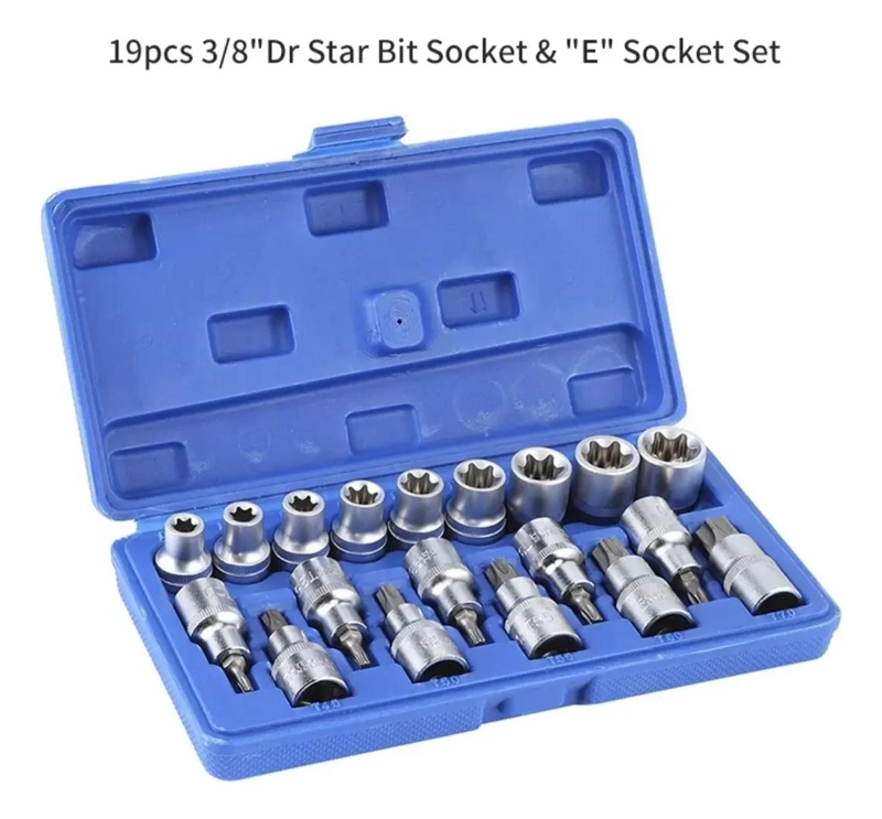 KIT DE DADOS ESTRELLA PUNTA TORX 1/2 PULG MACHO Y HEMBRA - 4