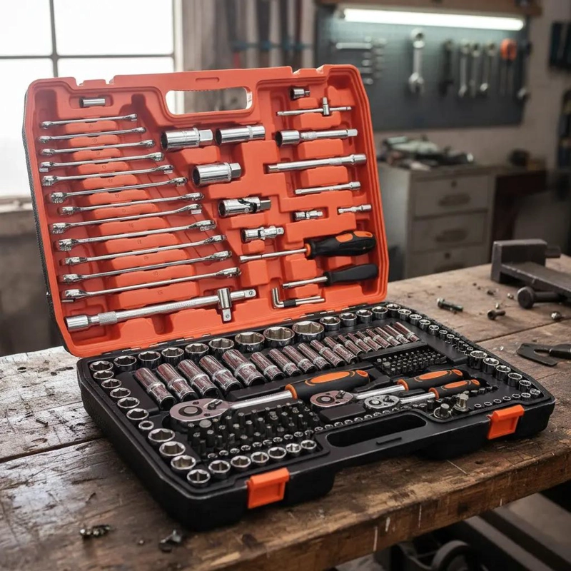 JUEGO DE DADOS Y LLAVES DE ACERO CROMADO CON MALETA - 5