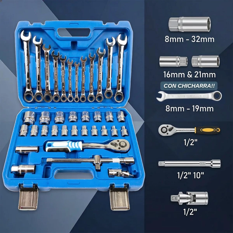 KIT DE HERRAMIENTAS CON DADOS Y LLAVES 37 PIEZAS - 2