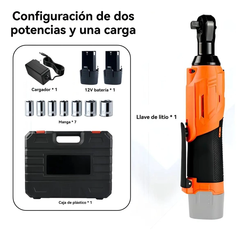 LLAVE CHICHARRA INALAMBRICA 3/8' CON 2 BATERIAS Y KIT - 4