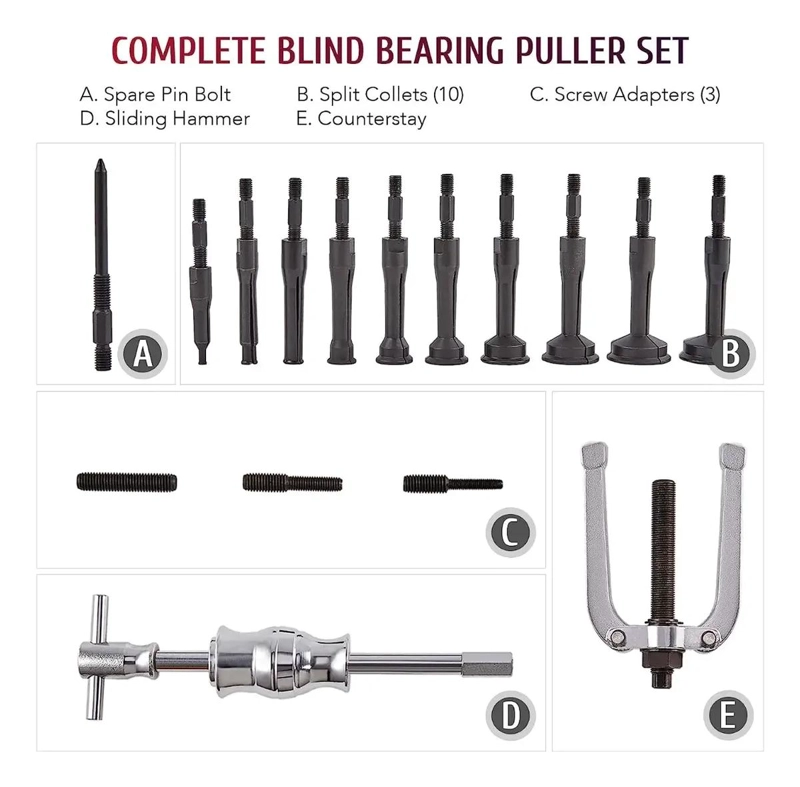 KIT DE EXTRACTOR DE RODAMIENTO INTERNO 16 PIEZAS - 5