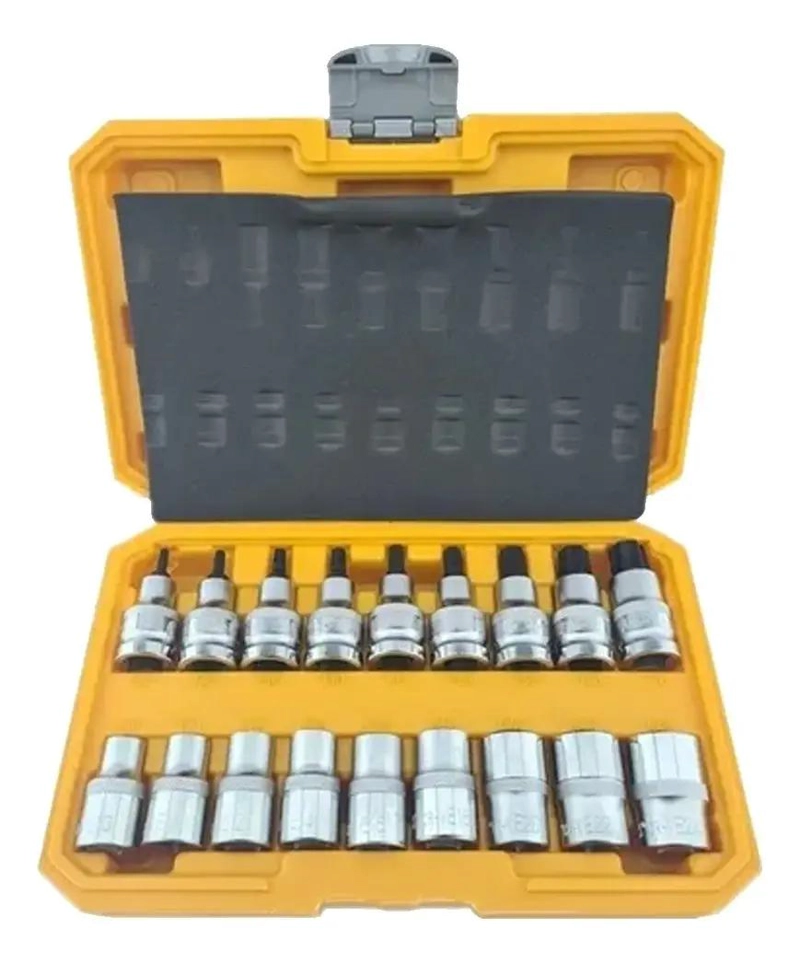 KIT DE DADOS TORX ESTRELLA 1/2 MACHO Y HEMBRA 18 PIEZAS - 1