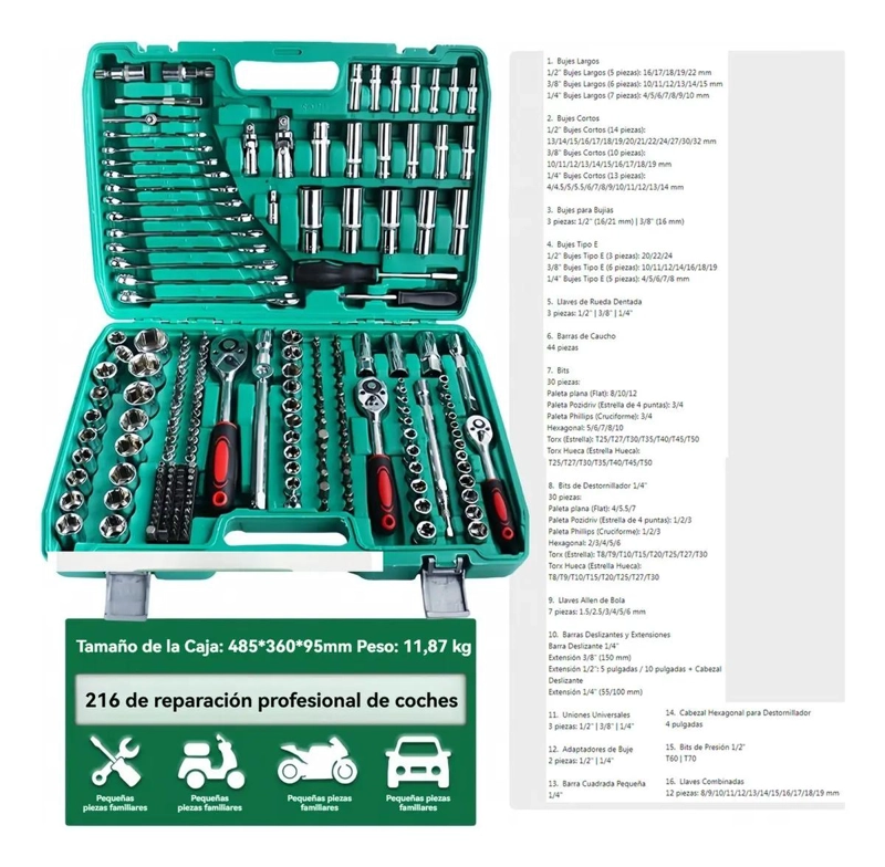 CAJA DE HERRAMIENTAS CON DADOS Y LLAVES 216 PIEZAS - 2