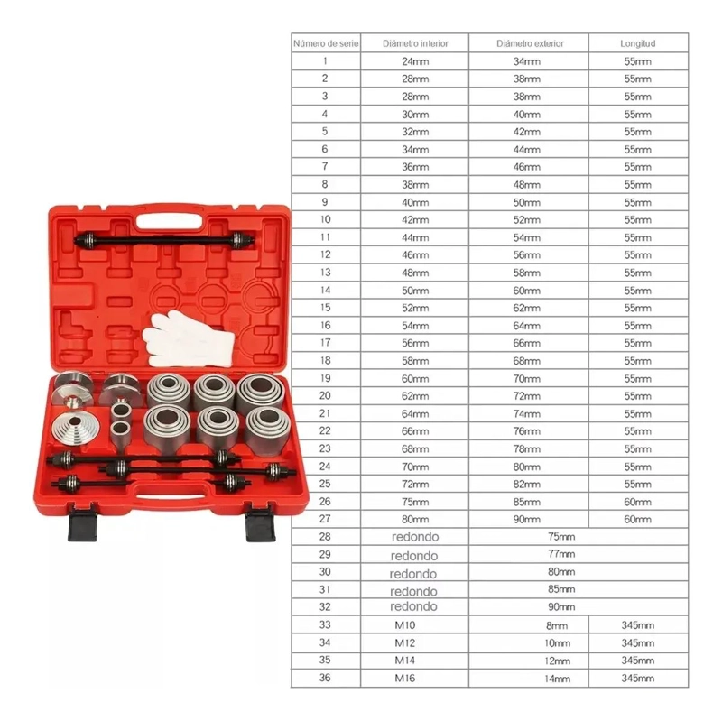 KIT EXTRACTOR UNIVERSAL DE BUJES Y RODAMIENTOS PARA AUTO - 3