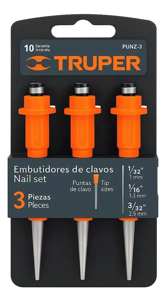 JUEGO DE 3 EMBUTIDORES DE CLAVOS PARA CARPINTERIA - 1