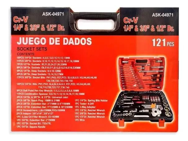 JUEGO DE DADOS Y LLAVES DE CORONA 121 PIEZAS - 4