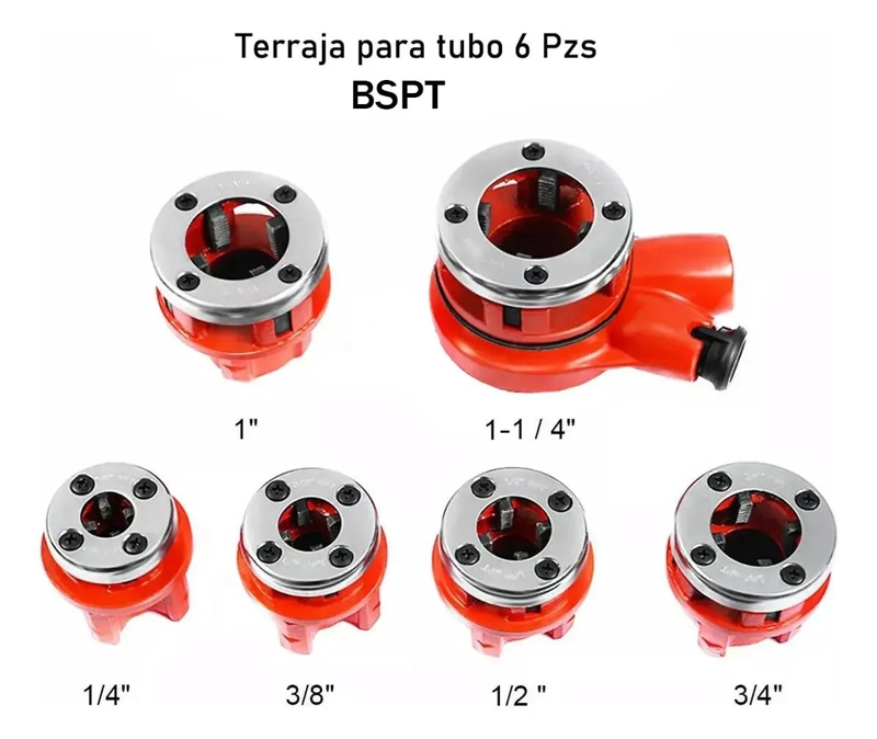 SET DE TERRAJAS MANUALES PARA TUBO 6 PIEZAS 1/2 A 1 1/4 - 5
