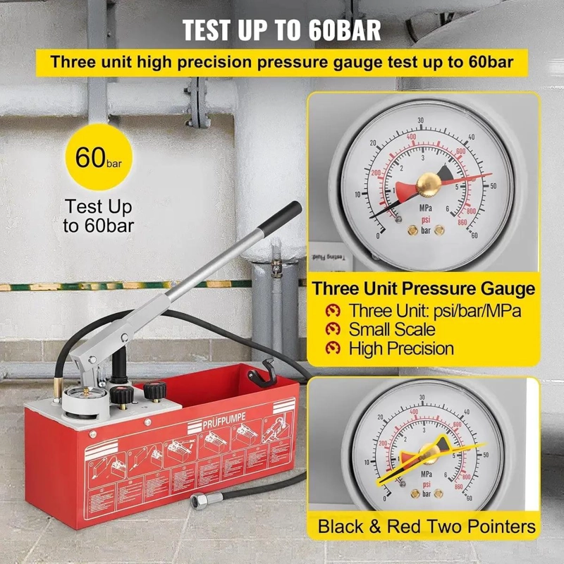 BOMBA MANUAL PARA PRUEBA DE PRESION HIDRAULICA 0-60 BAR - 5