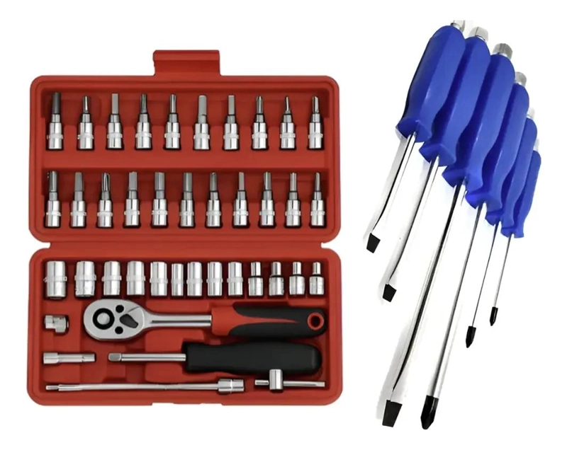 KIT 46 PIEZAS LLAVES COMBINADAS Y DADOS MECANICOS - 1