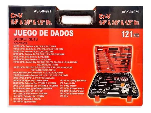 SET DE DADOS Y LLAVES CORONA 121 PIEZAS CON CHICHARRA - 2