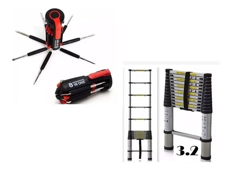 GENÉRICO SET DESTORNILLADORES 8 EN 1 CON LINTERNA LED Y ESCALERA