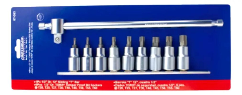 GENÉRICO LLAVE DADO TORX 1/2' 10 PIEZAS ANTIRROBO