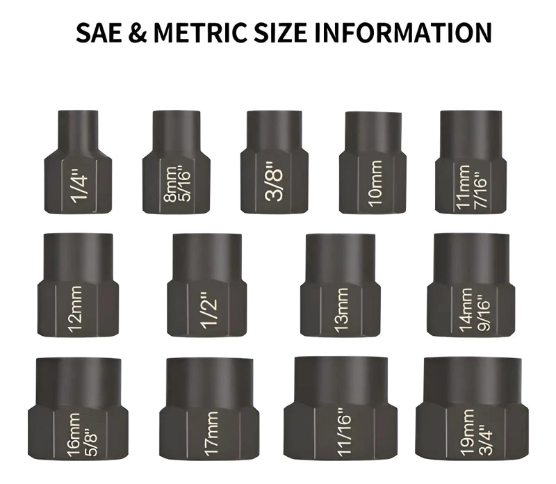 SET DE DADOS EXTRACTORES PARA PERNOS Y TUERCAS 9 A 19 MM - 3
