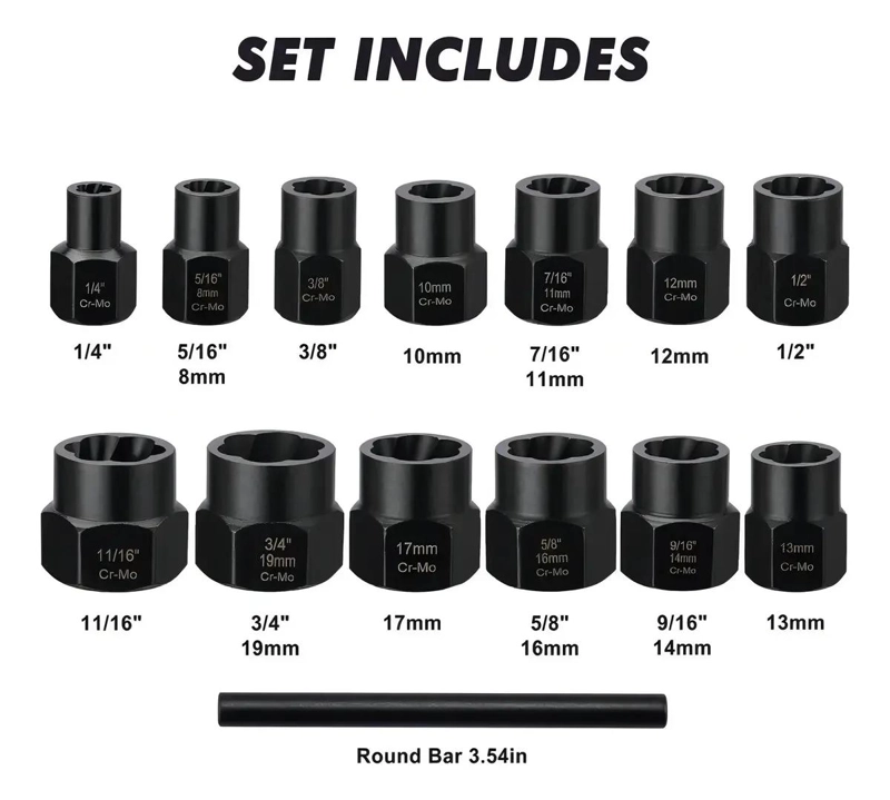 SET DE DADOS EXTRACTORES PARA PERNOS Y TUERCAS 9 A 19MM - 5