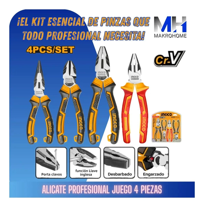 JUEGO DE 4 ALICATES PROFESIONALES DE ACERO FORJADO - 2