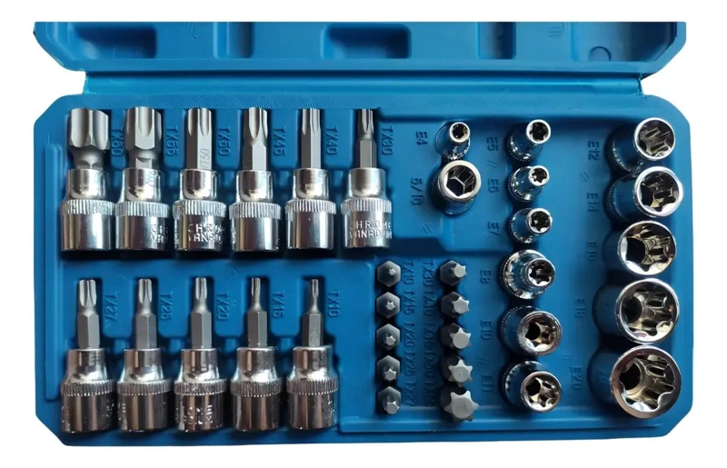 SET DE DADOS TORX ESTRELLA MACHO Y HEMBRA 3/8' 34 PIEZAS - 3