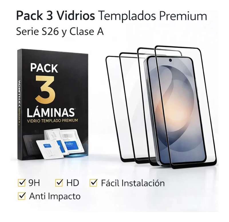 PACK 3 LAMINAS VIDRIO TEMPLADO PARA SAMSUNG S26 ULTRA Y S - 2