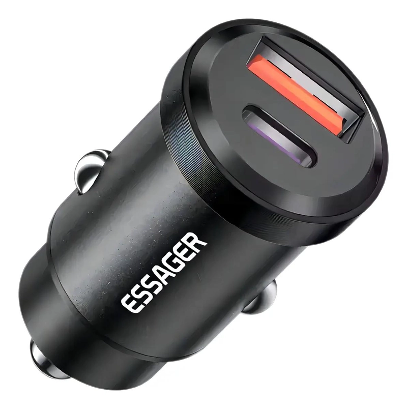 GENÉRICO CARGADOR DE AUTO DOBLE PUERTO USB-A Y USB-C 30W NEGRO