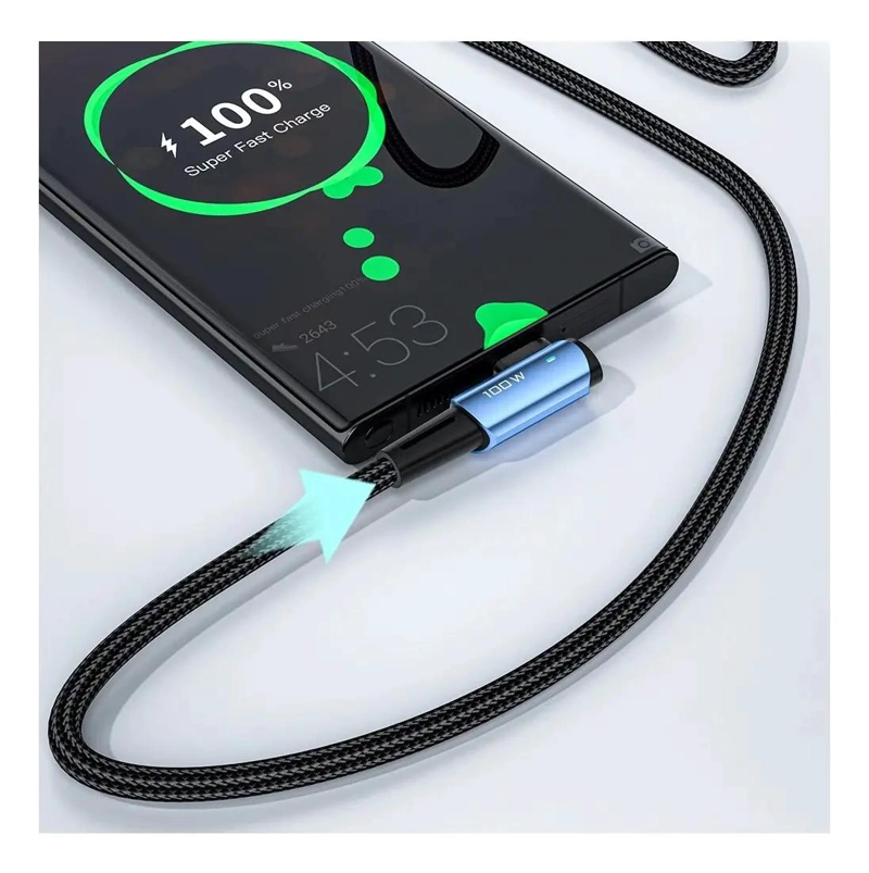 CABLE USB TIPO C A TIPO C 100W 5A CON CONECTOR 90° - 3