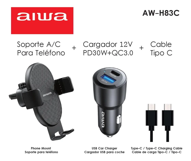 SOPORTE CON CARGADOR RAPIDO USB TIPO C Y CABLE MICRO USB - 2