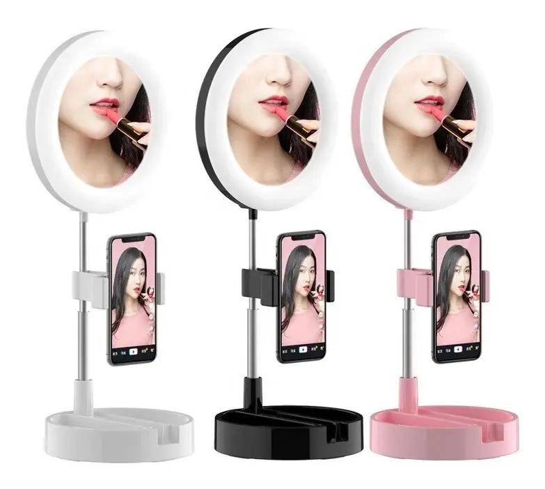 GENÉRICO SOPORTE PARA CELULAR CON ARO DE LUZ LED Y ESPEJO PLEGABLE