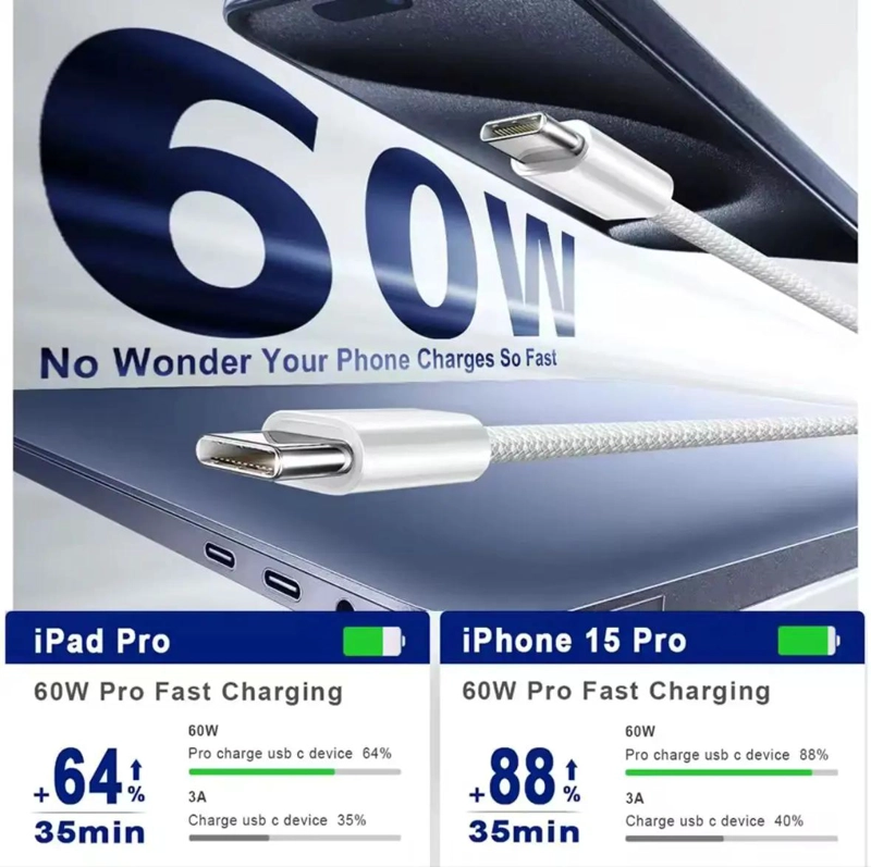 CABLE TIPO C A TIPO C 60W TRENZADO PARA IPHONE 15 Y 16 - 3