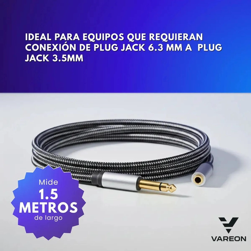 CABLE ADAPTADOR ALARGADOR 1.5 M 3.5 MM A 6.35 MM - 4