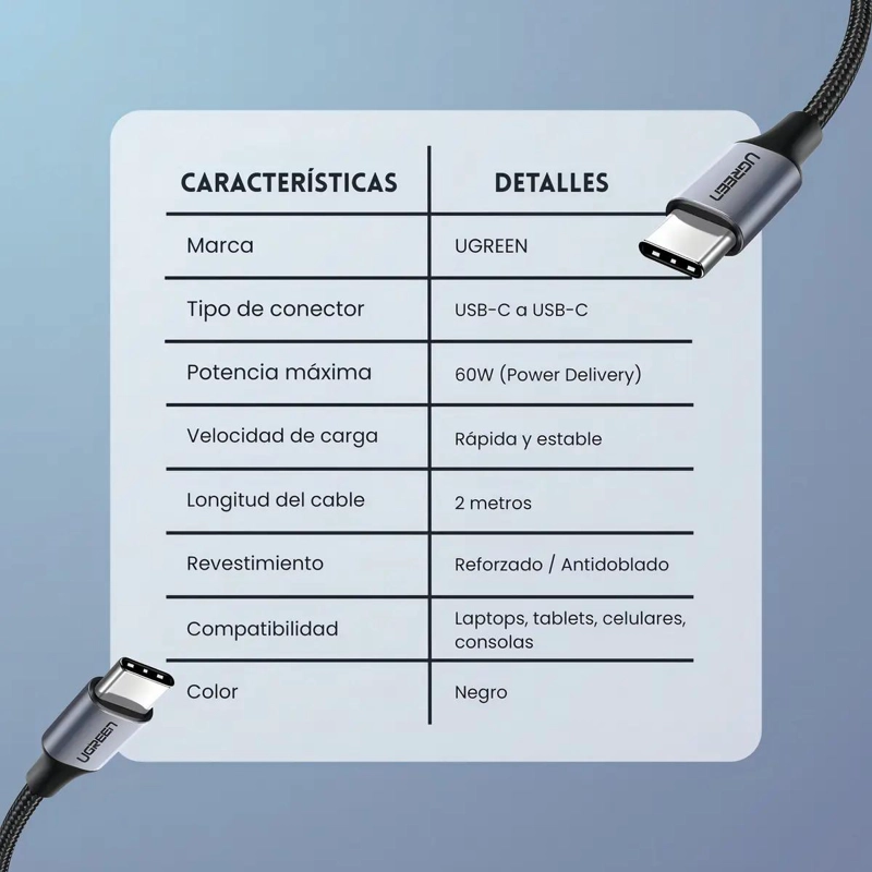 CABLE USB TIPO C A USB C 2 METROS CARGA RAPIDA - 3