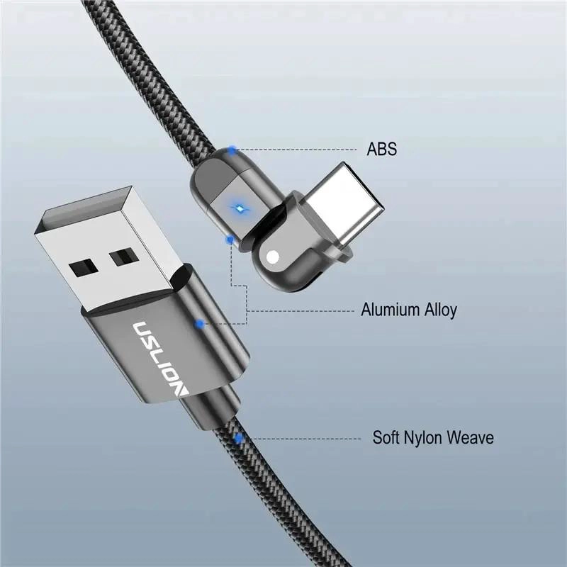 CABLE USB TIPO C CORTO 50 CM 3A FLEXIBLE 90 GRADOS - 2