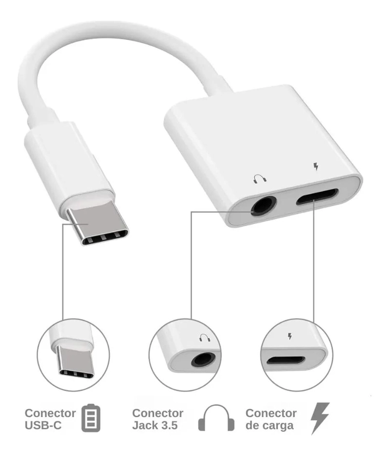 ADAPTADOR USB C A JACK 3.5 MM CON CARGA PARA IPHONE - 1