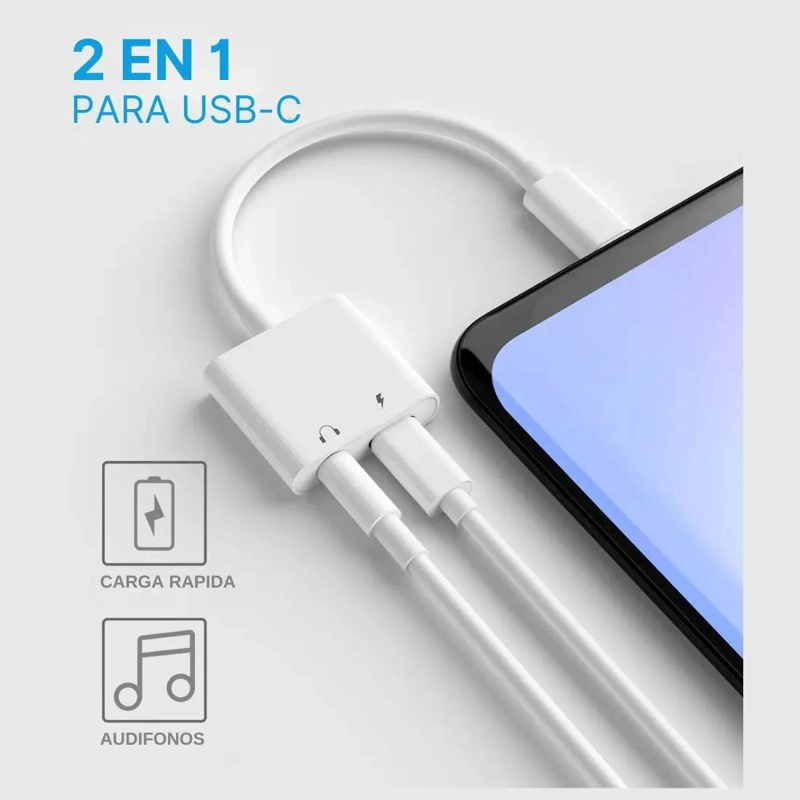 ADAPTADOR USB C A JACK 3.5 MM CON CARGA PARA IPHONE - 2