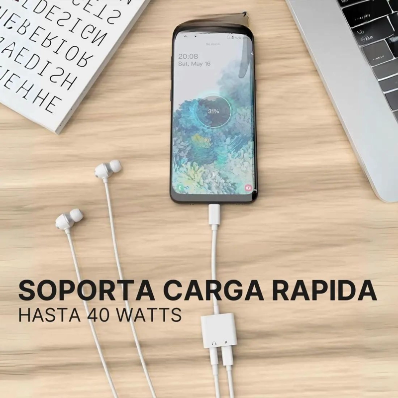 ADAPTADOR USB C A JACK 3.5 MM CON CARGA PARA IPHONE - 4