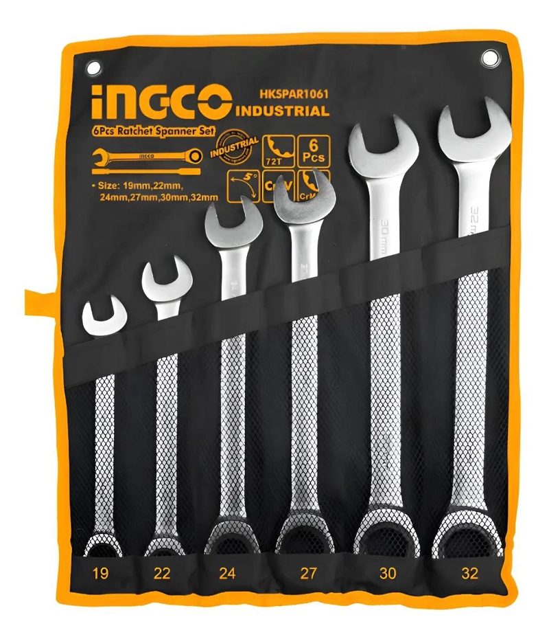GENÉRICO JUEGO DE LLAVES COMBINADAS RATCHET 19 A 32 MM CON 6 PZAS