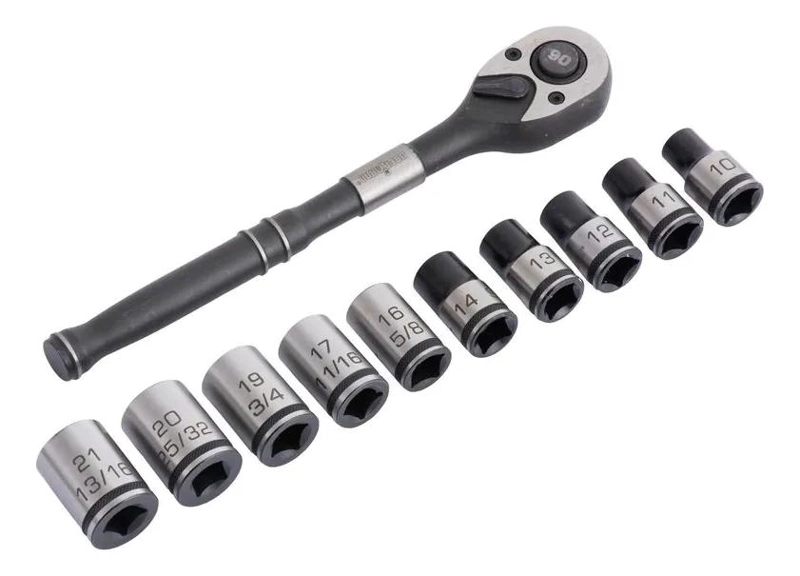 GENÉRICO SET DE DADOS Y MANDO CARRACA 1/2 PULGADA 11 PIEZAS