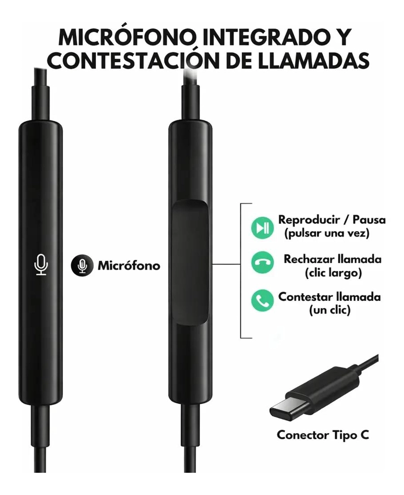 AUDIFONOS IN EAR CON CABLE Y MICROFONO PARA IPHONE Y AND - 2