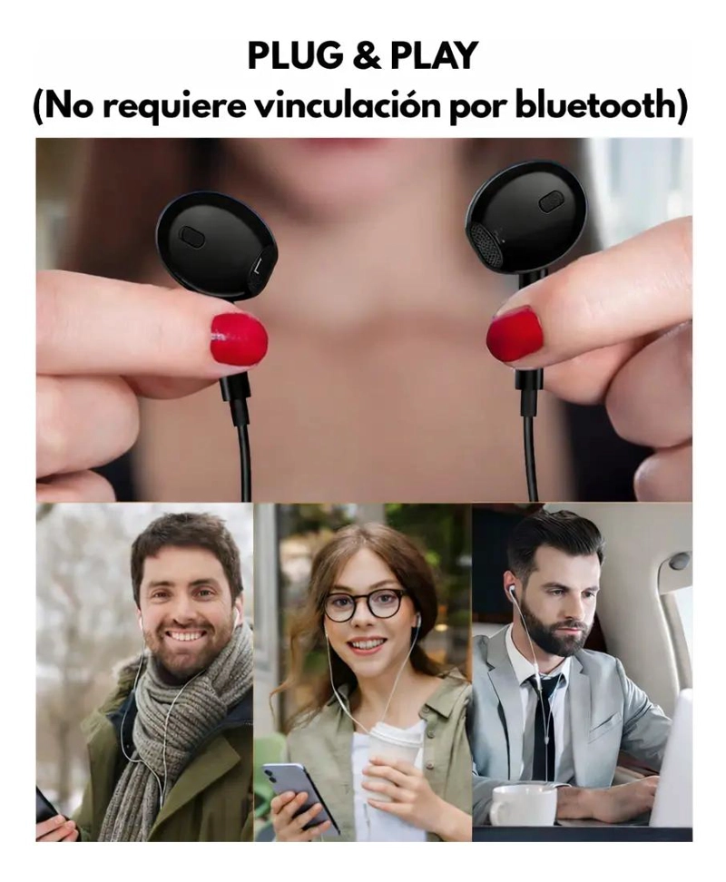 AUDIFONOS IN EAR CON CABLE Y MICROFONO PARA IPHONE Y AND - 5