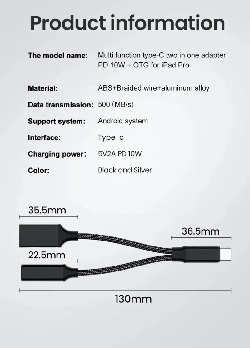 ADAPTADOR OTG TIPO C USB 3.0 CON ALIMENTACION MACHO A HEM - 5
