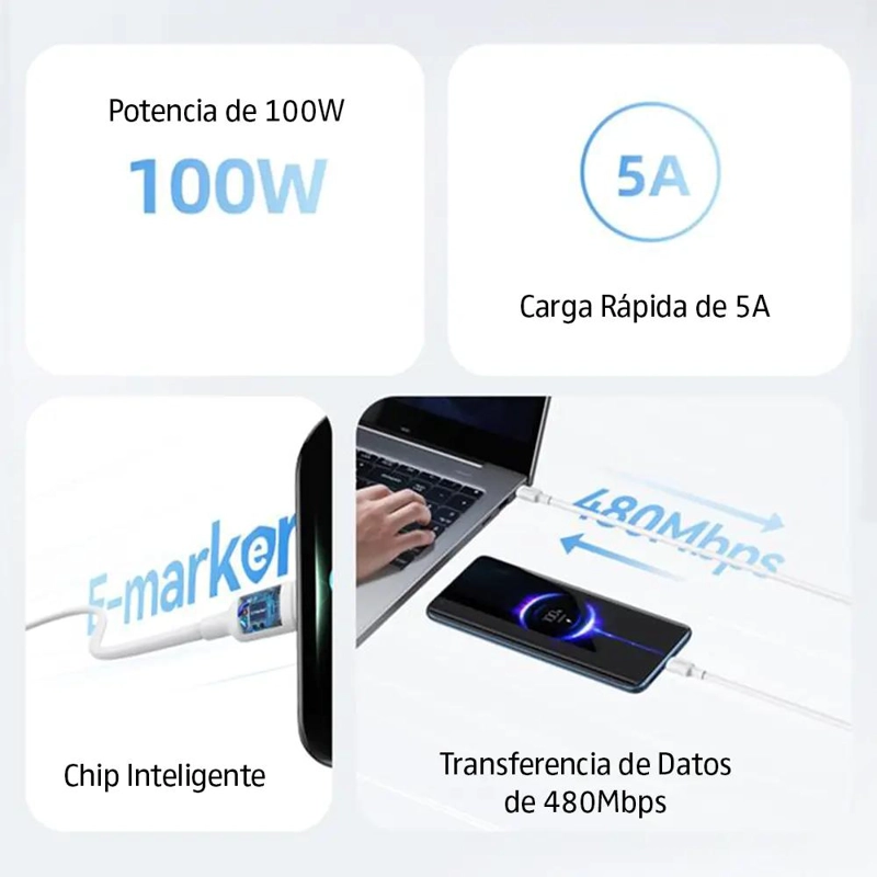 CABLE USB TIPO C A USB C COMPATIBLE CON IPHONE Y SAMSUNG - 2