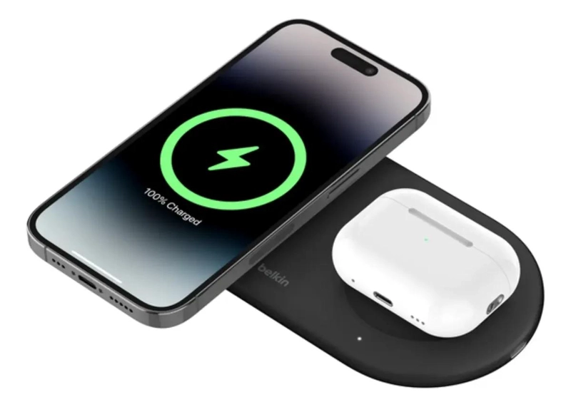 GENÉRICO BASE DE CARGA INALAMBRICA 2 EN 1 PLANA CON USB-C
