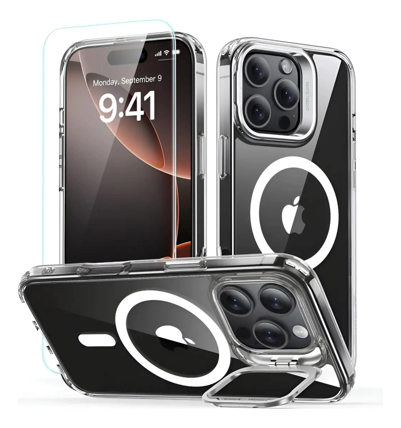 GENÉRICO CARCASA HIBRIDA CON SOPORTE Y LAMINA PARA IPHONE 16 PRO