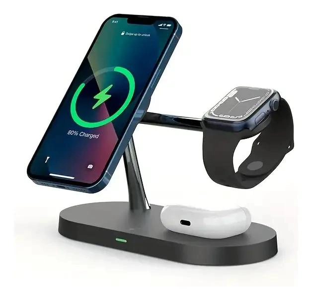 GENÉRICO ESTACION DE CARGA RAPIDA 3 EN 1 PARA IPHONE MAGSAFE NEGRO