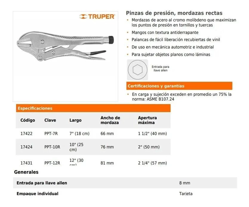 PINZA DE PRESION 10' MORDAZA RECTA - 5