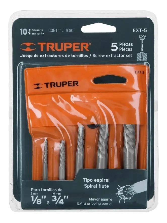 EXTRACTOR DE TORNILLOS DAÑADOS 5 PIEZAS 1/8 A 3/4 - 2