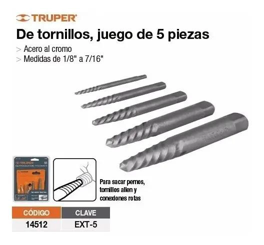 EXTRACTOR DE TORNILLOS DAÑADOS 5 PIEZAS 1/8 A 3/4 - 8