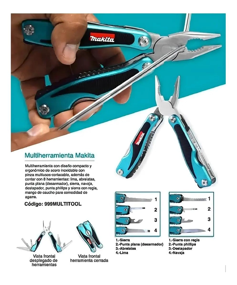 PINZA MULTI HERRAMIENTA 10 EN 1 TURQUESA - 10